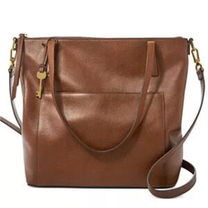 Fossil Evelyn Brown Leather Crossbody Tote Bag EUC
